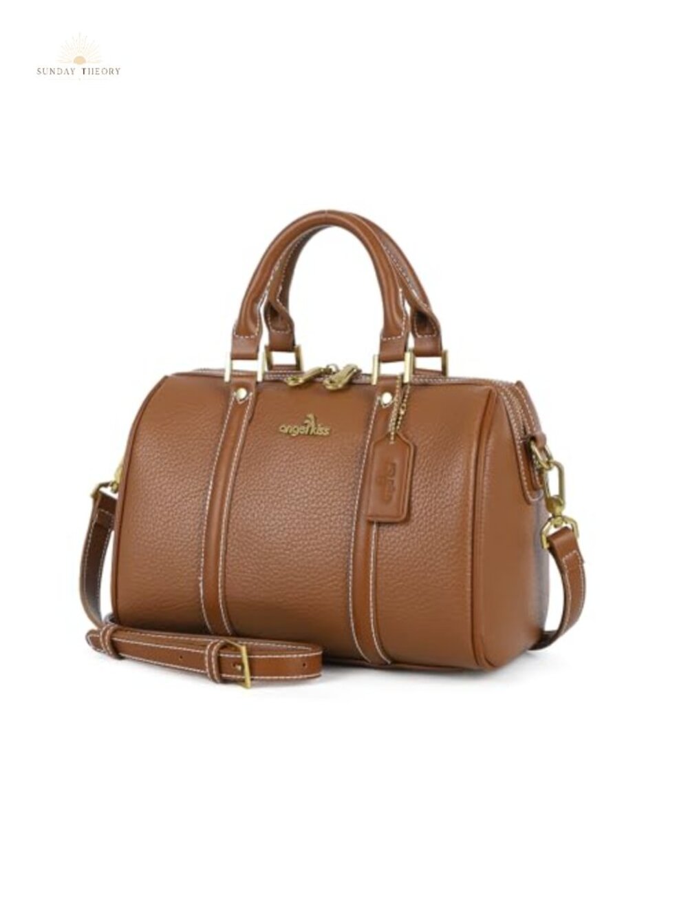 Vegan Leather Satchel Handbag Barrel Boston Bag Crossbody Strap